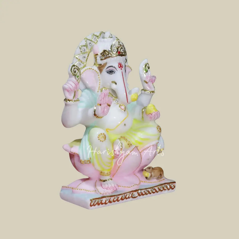 9" Lord Ganapati With Modak Marble Statue