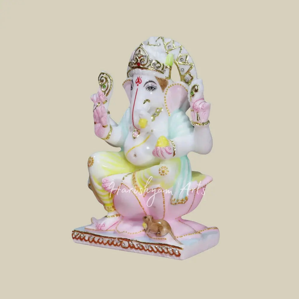 9" Lord Ganapati With Modak Marble Statue