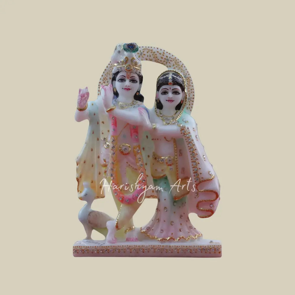 9" Radha Krishna Marble Statue in White