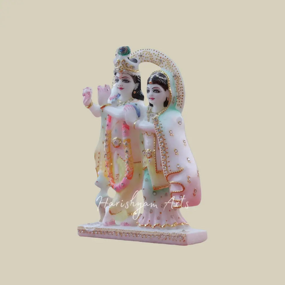 9" Radha Krishna Marble Statue in White