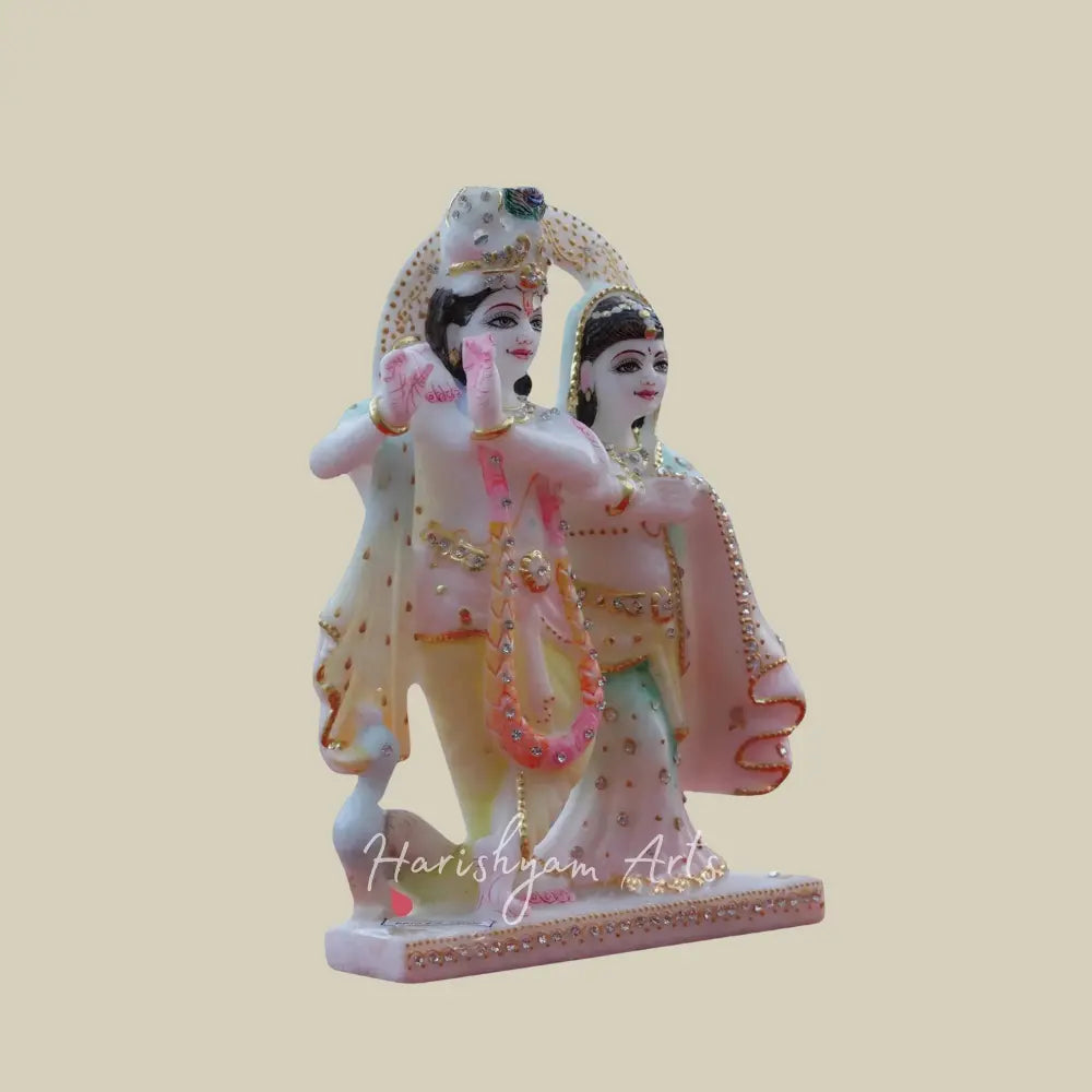 9" Radha Krishna Marble Statue in White