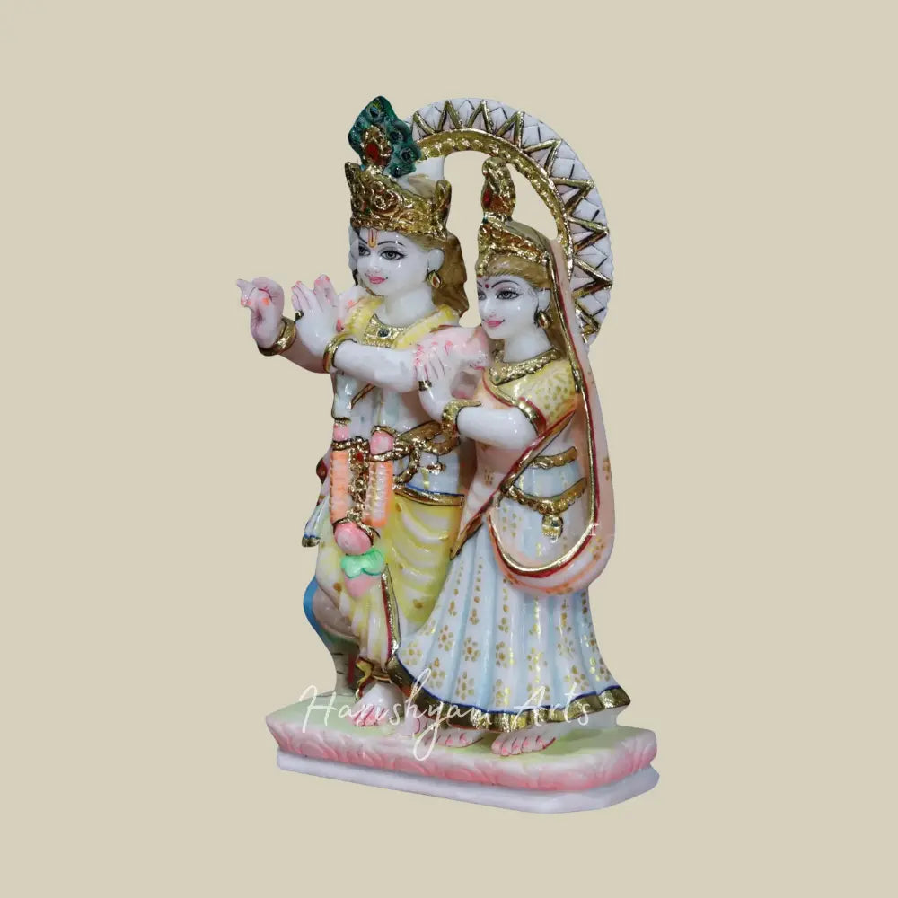 9" Radharani With Krishna Marble Statue