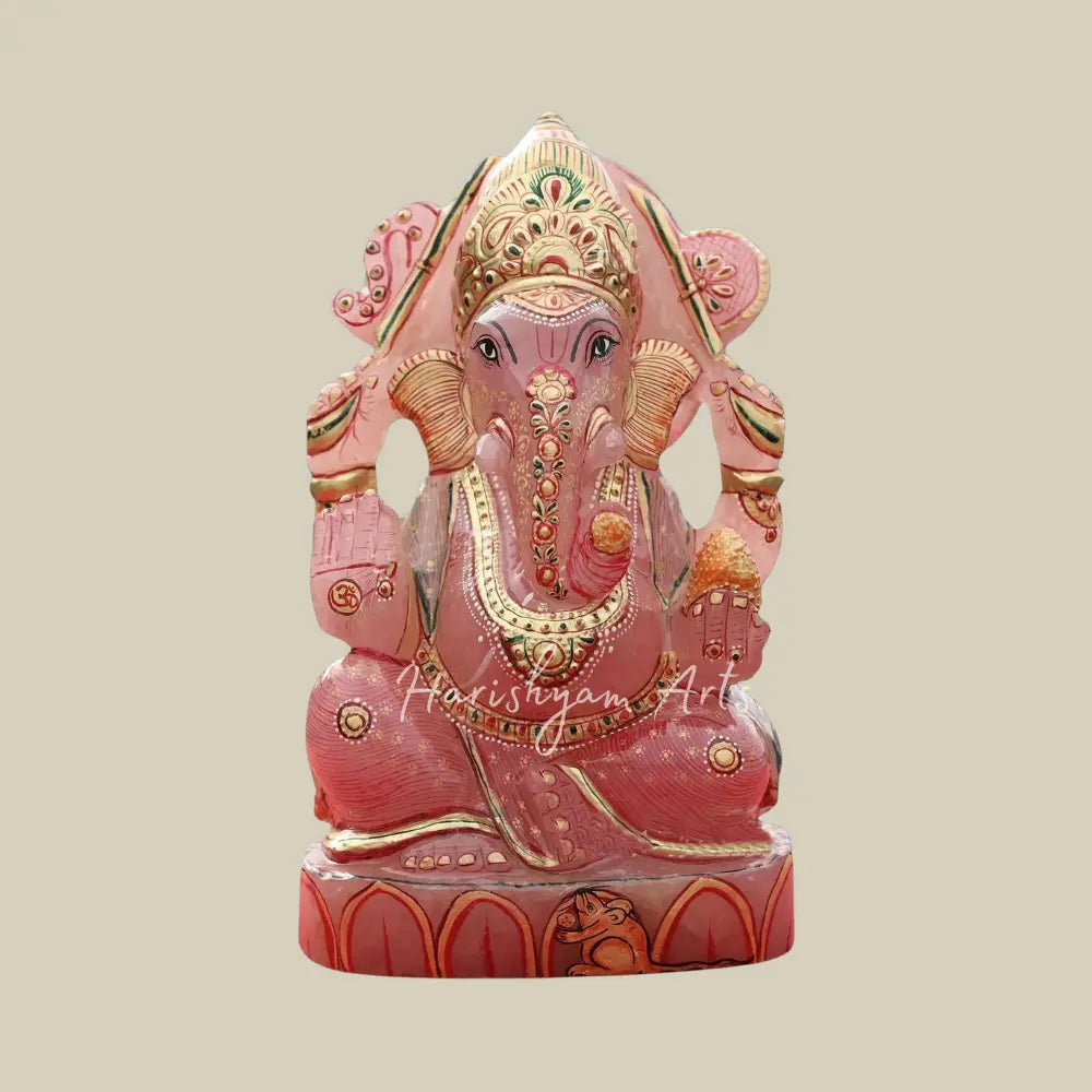 9" Small Ganesha Moorti in Pink Rose Quartz