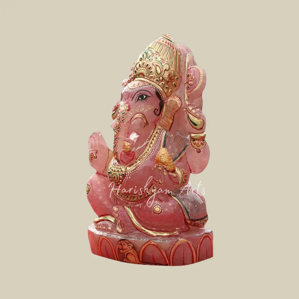 9" Small Ganesha Moorti in Pink Rose Quartz