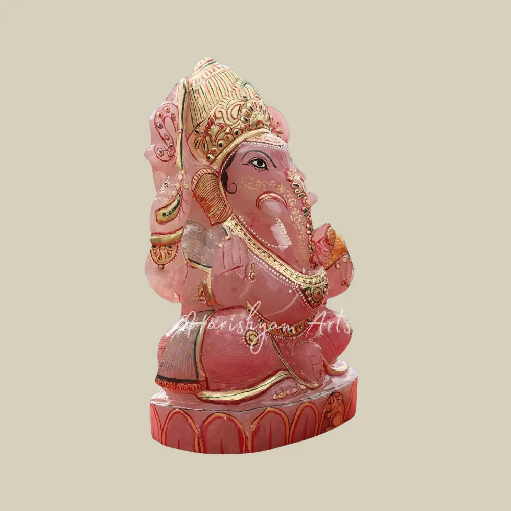 9" Small Ganesha Moorti in Pink Rose Quartz