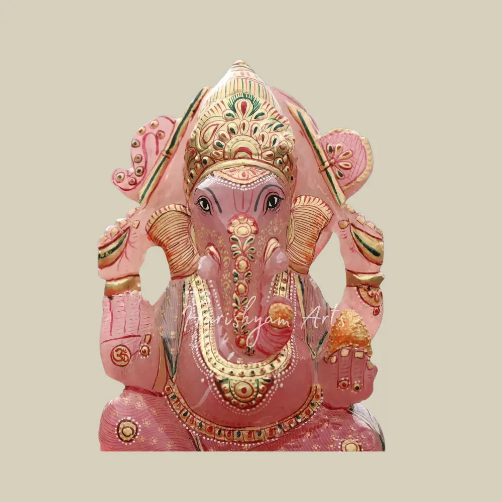 9" Small Ganesha Moorti in Pink Rose Quartz