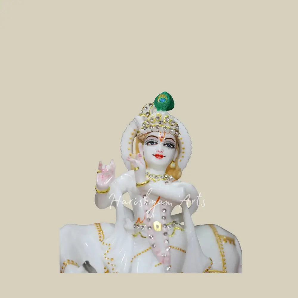 9" krishna with cow marble statue