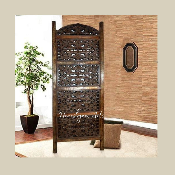 Antique-Style Wooden Partition Screen with Ethnic Patterns