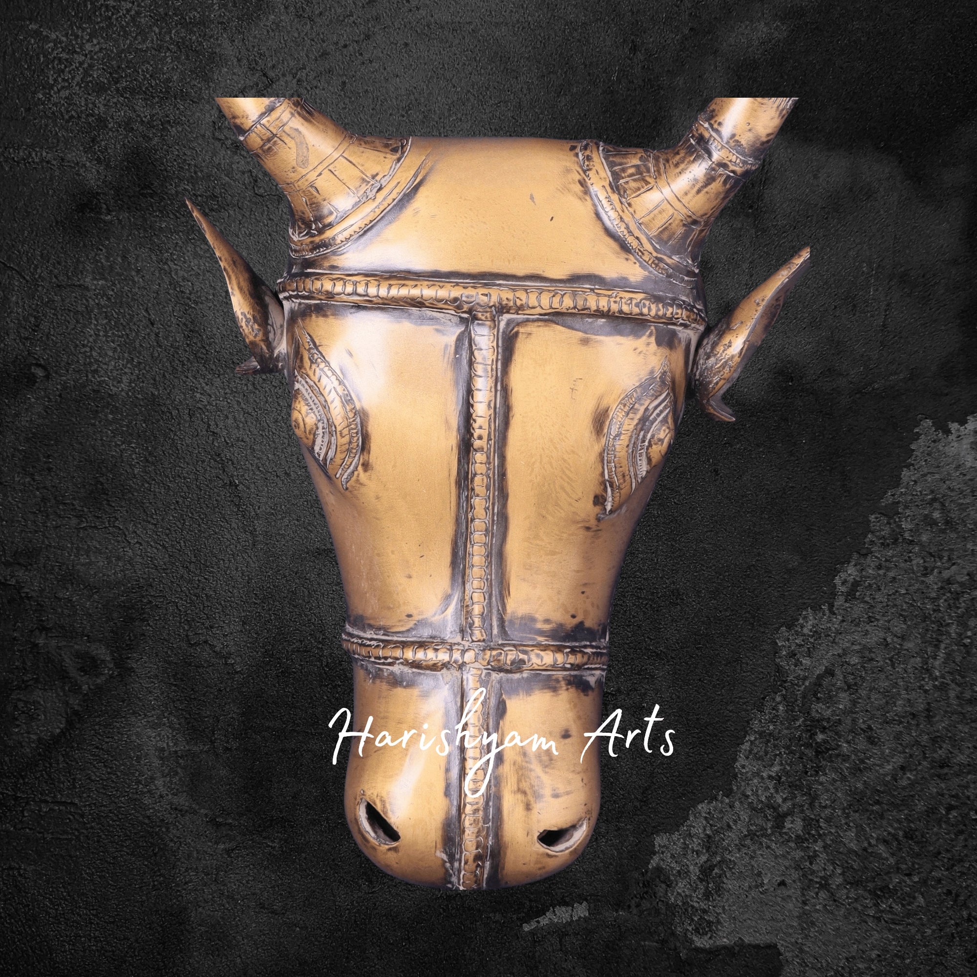 Antique Brass Bull Face Wall Decor for Home and Office