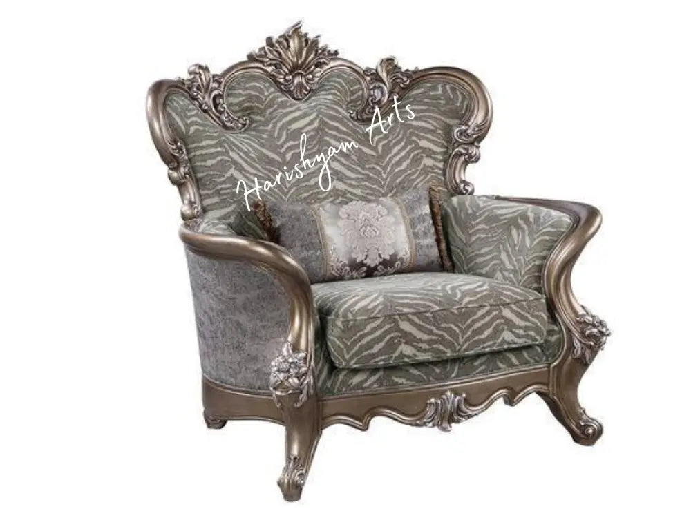 Antique Bronze Finish Traditional Gray Fabric Sofa Set