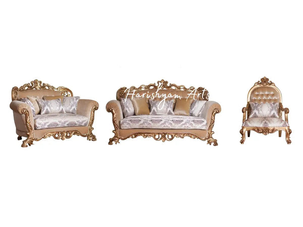 Antique Bronze Wood Trim Luxury Loveseat Sofa Set