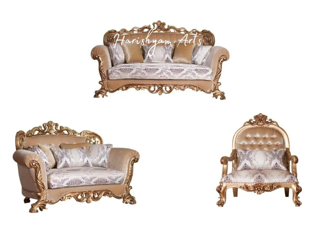 Antique Bronze Wood Trim Luxury Loveseat Sofa Set