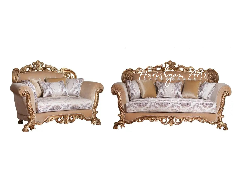 Antique Bronze Wood Trim Luxury Loveseat Sofa Set