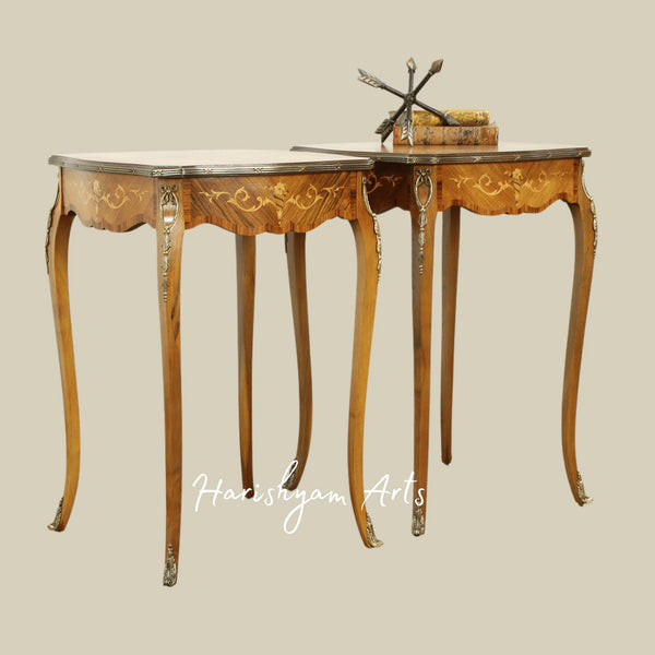 Antique Carved Wooden Nightstands with Drawers