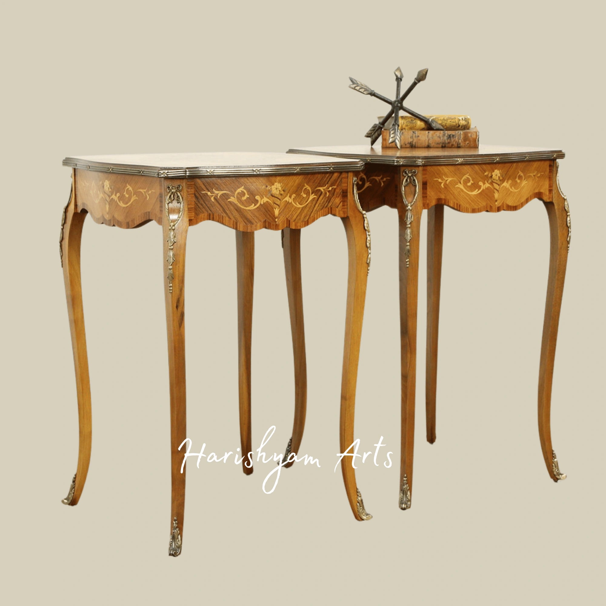 Antique Carved Wooden Nightstands with Drawers
