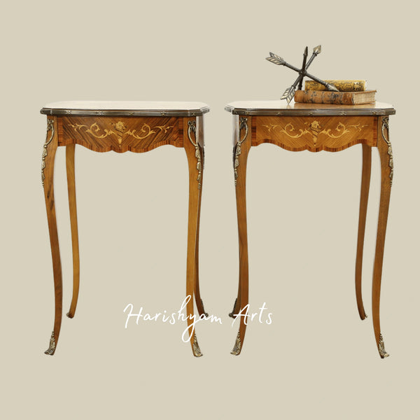 Antique Carved Wooden Nightstands with Drawers