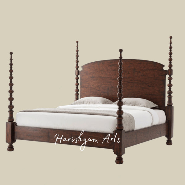 Antique Colonial Wooden Four Poster Bed Frame