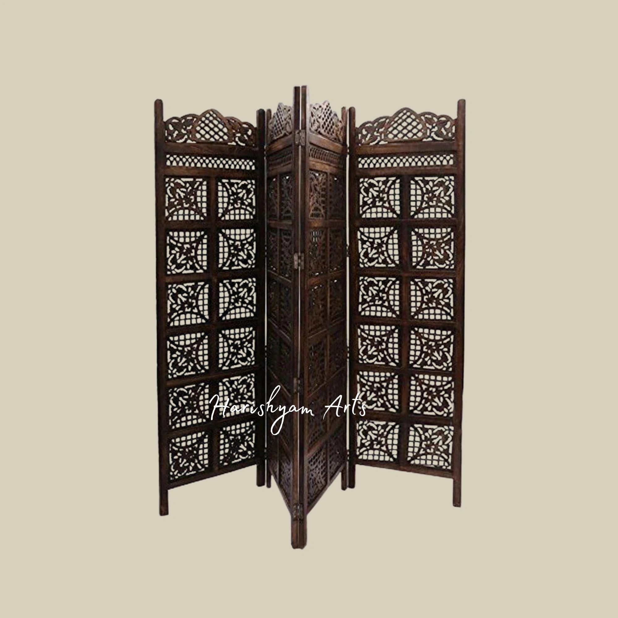Antique Finish Wooden Partition with Elegant Floral Motifs