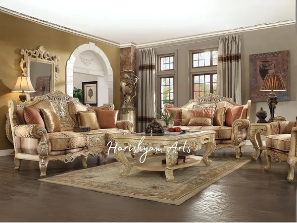 Antique Gold Luxury Chenille 4-Piece Sofa Set