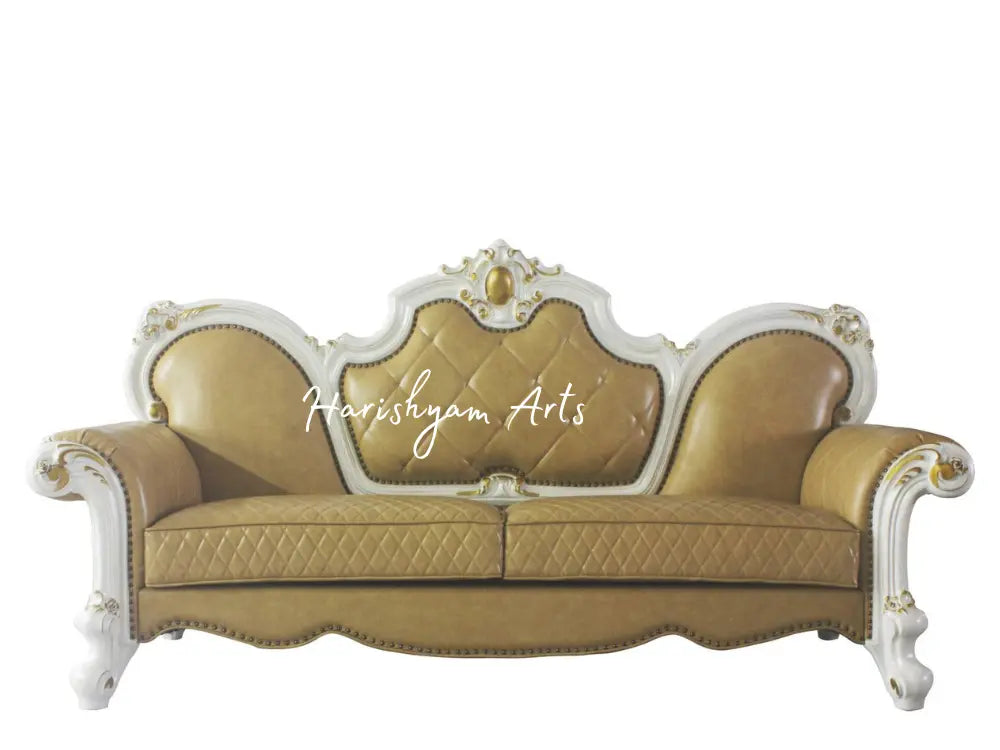 Antique Ivory Caramel Faux Leather Sofa Sets