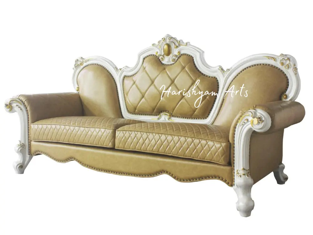 Antique Ivory Caramel Faux Leather Sofa Sets