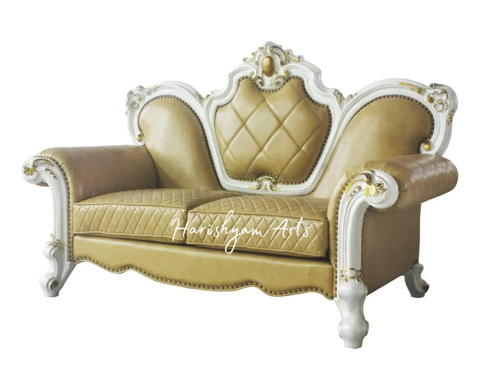 Antique Ivory Caramel Faux Leather Sofa Sets