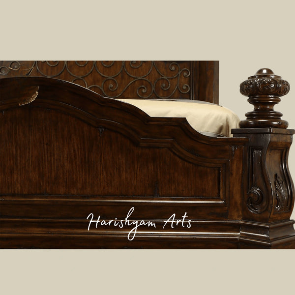 Antique King Size Wooden Bed Hand Carved Royal Design