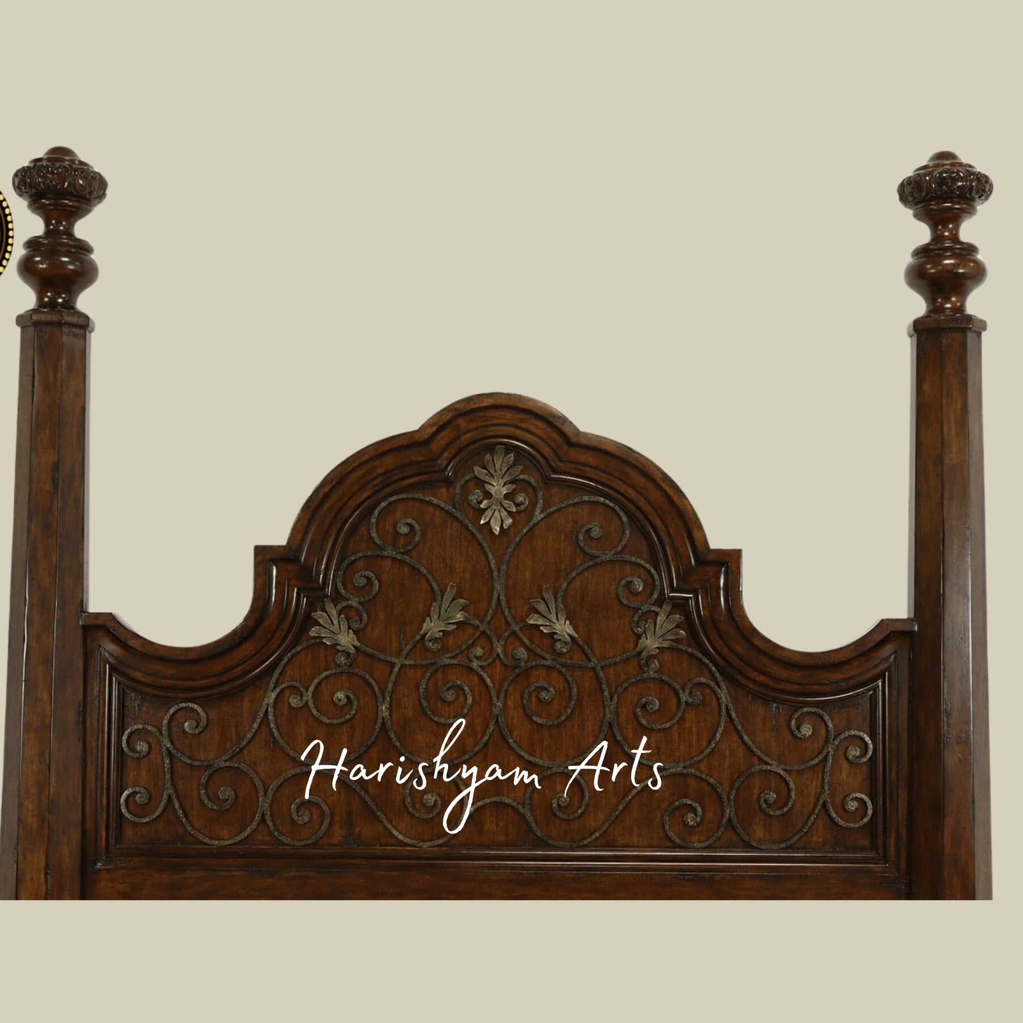 Antique King Size Wooden Bed Hand Carved Royal Design