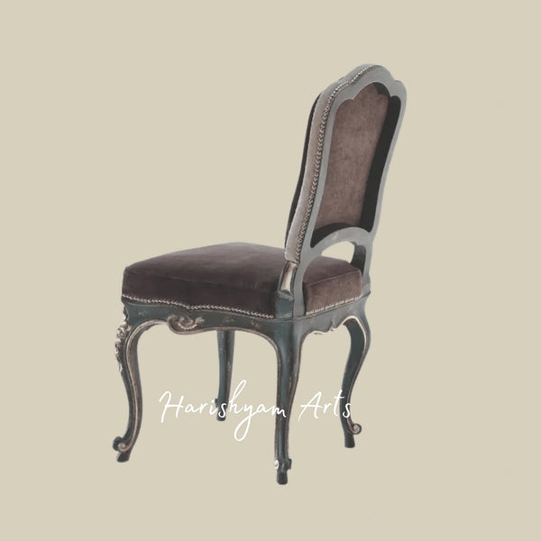 Antique Luxury Accent Chair with Hand-Carved Wooden Legs, Rich Upholstery, and Classic European Design