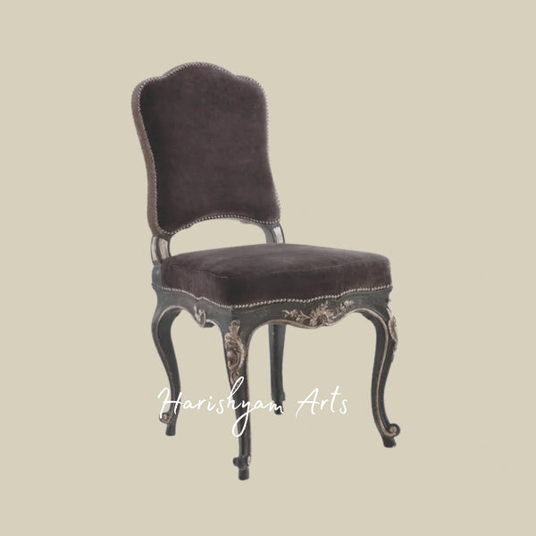 Antique Luxury Accent Chair with Hand-Carved Wooden Legs, Rich Upholstery, and Classic European Design