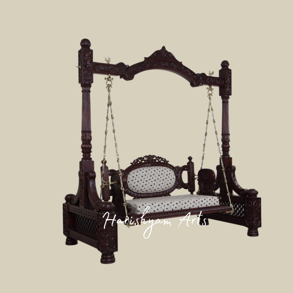 Antique Style Indian Wooden Swing with Ornate Pillars