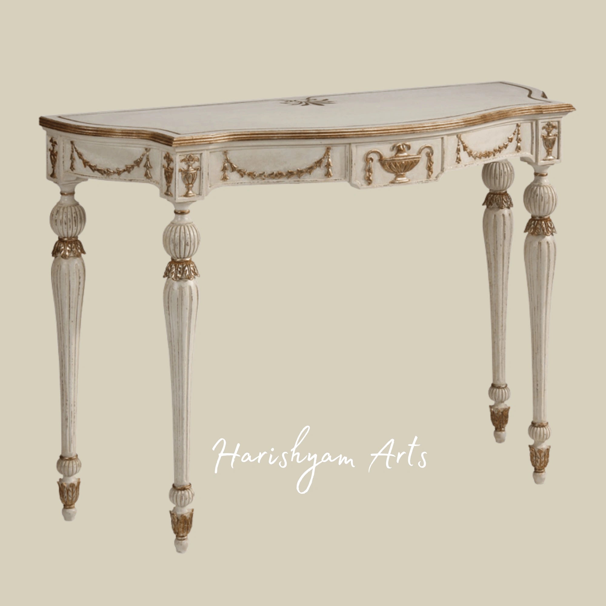 Antique White Handcrafted Wooden Console Table