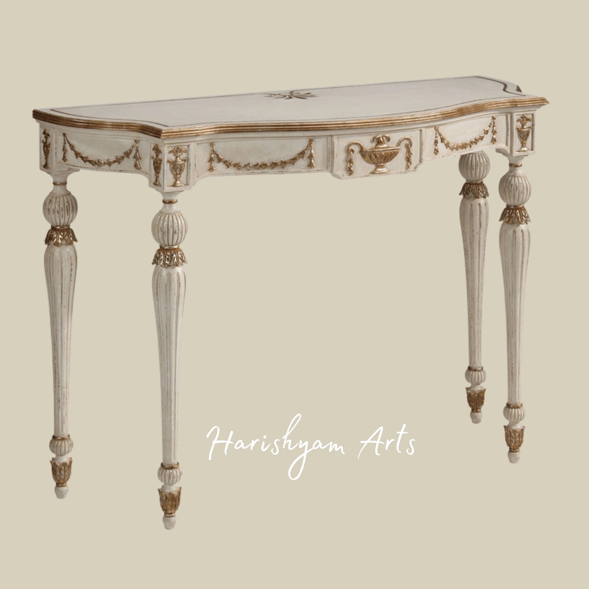 Antique White Handcrafted Wooden Console Tabl1