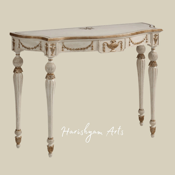 Antique White Handcrafted Wooden Console Table