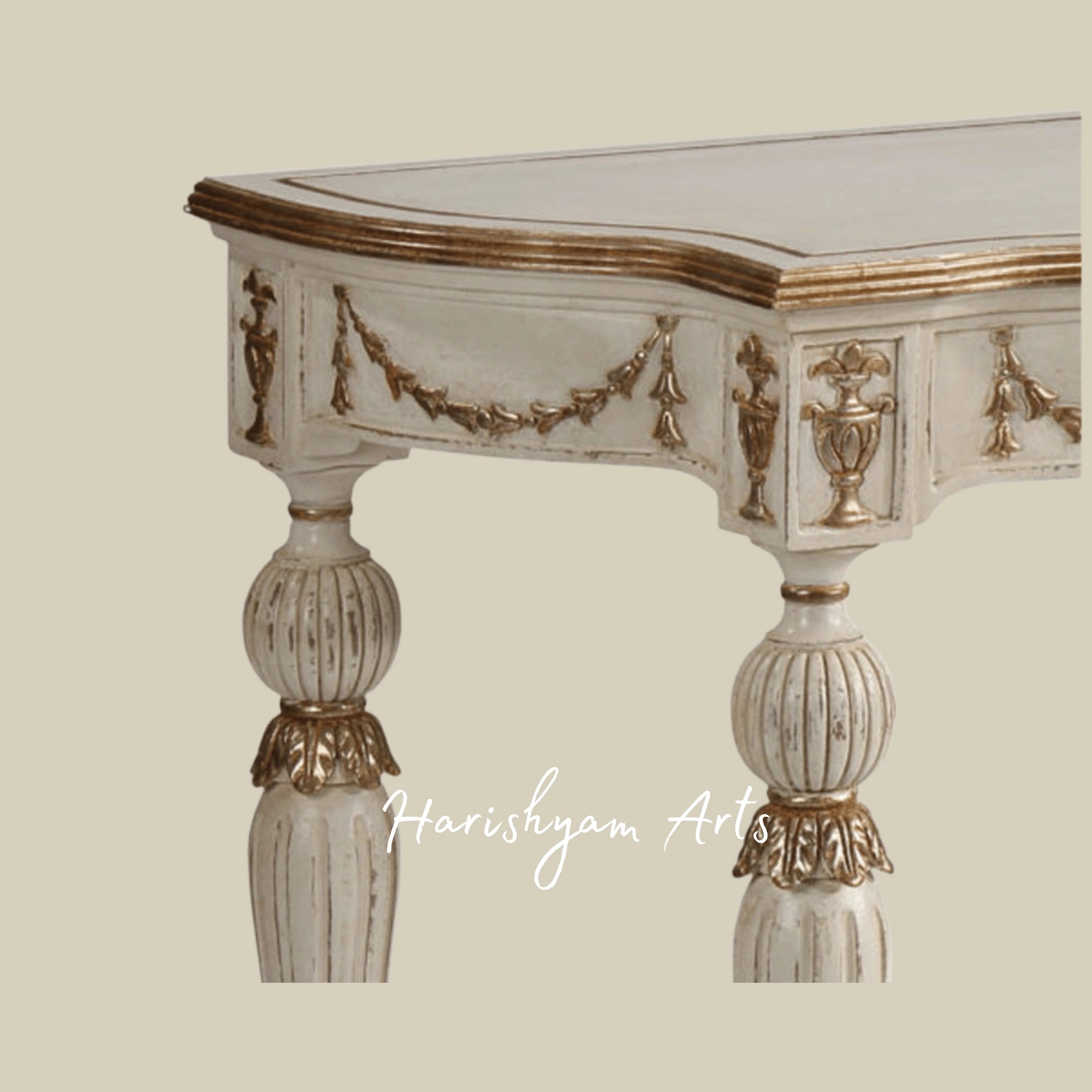 Antique White Handcrafted Wooden Console Table2