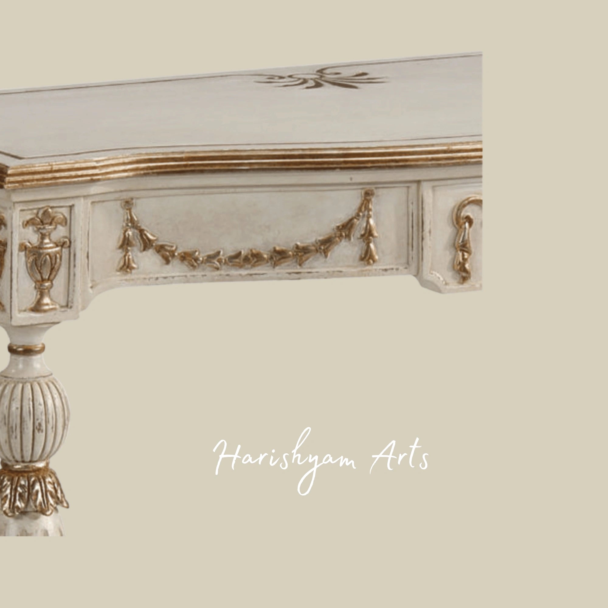 Antique White Handcrafted Wooden Console Table3