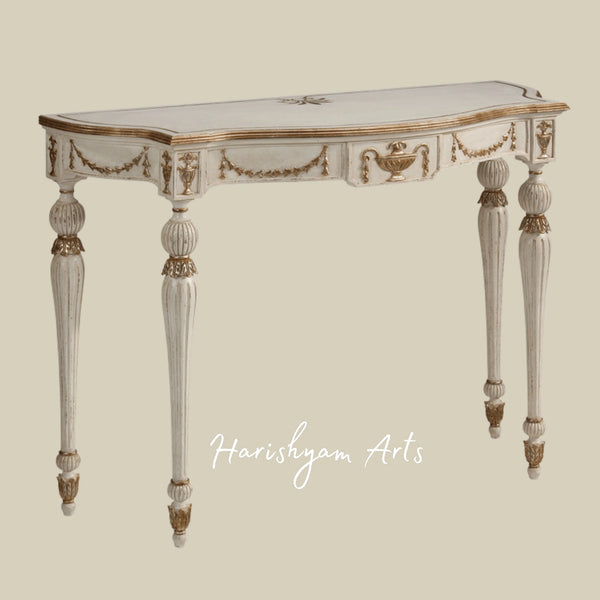 Antique White Handcrafted Wooden Console Table