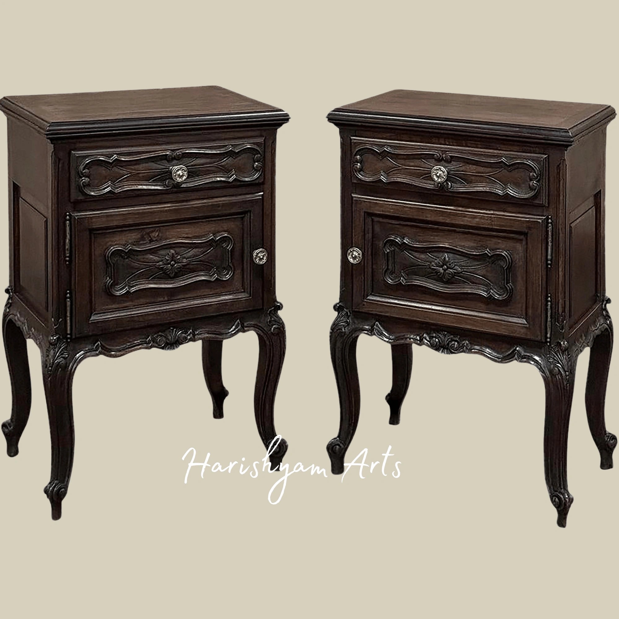 Antique Wooden Nightstand with Carved Legs and Vintage Bedside Table Storage