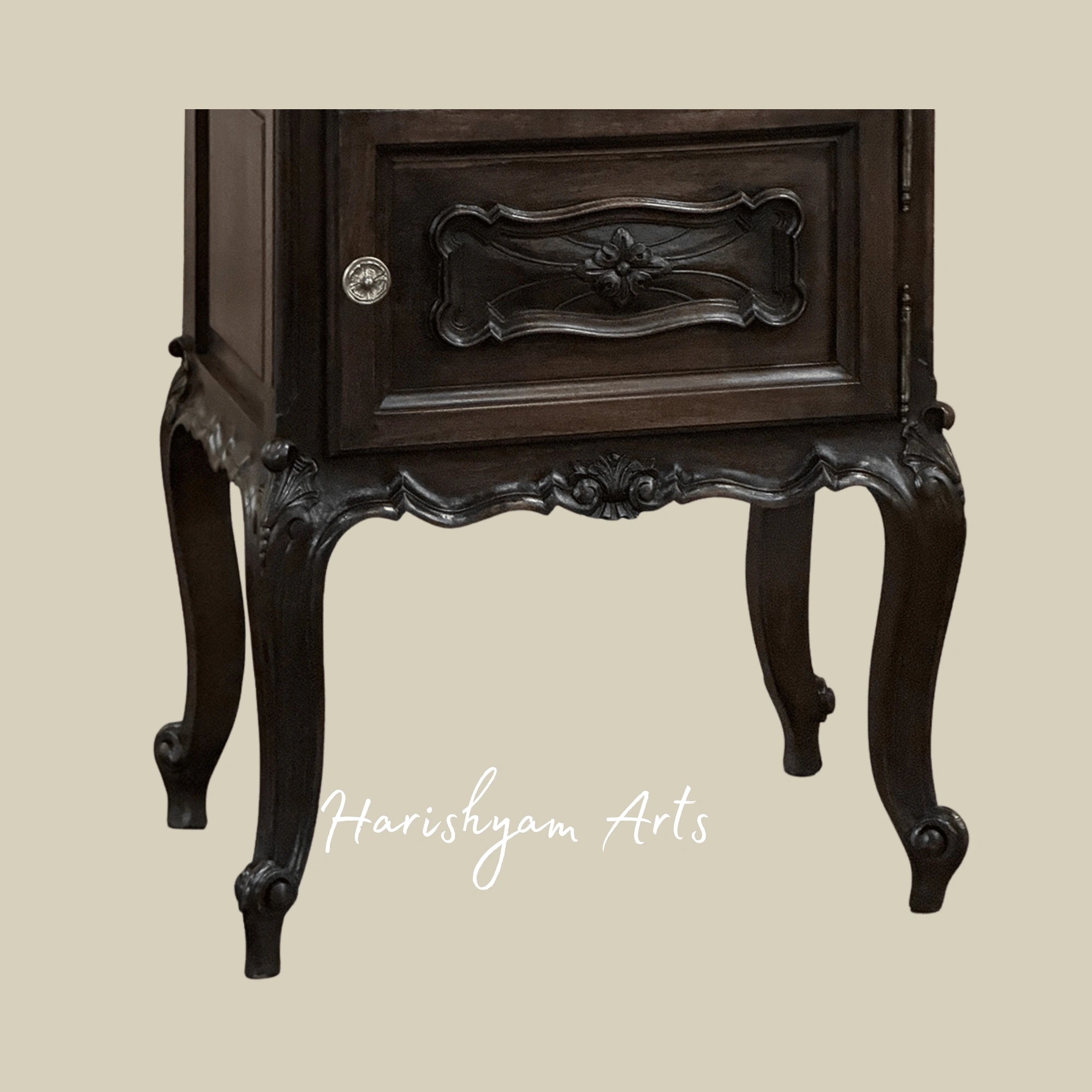 Antique Wooden Nightstand with Carved Legs and Vintage Bedside Table Storage