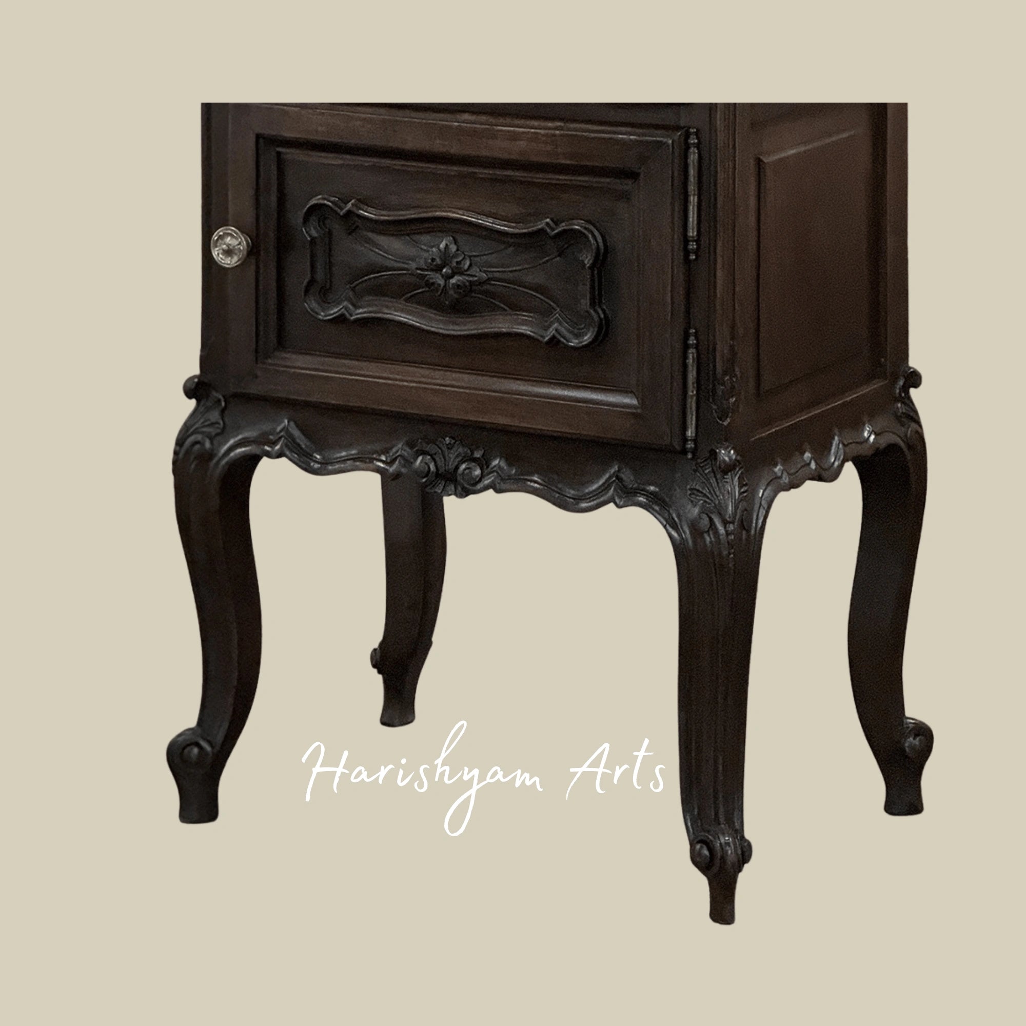 Antique Wooden Nightstand with Carved Legs and Vintage Bedside Table Storage