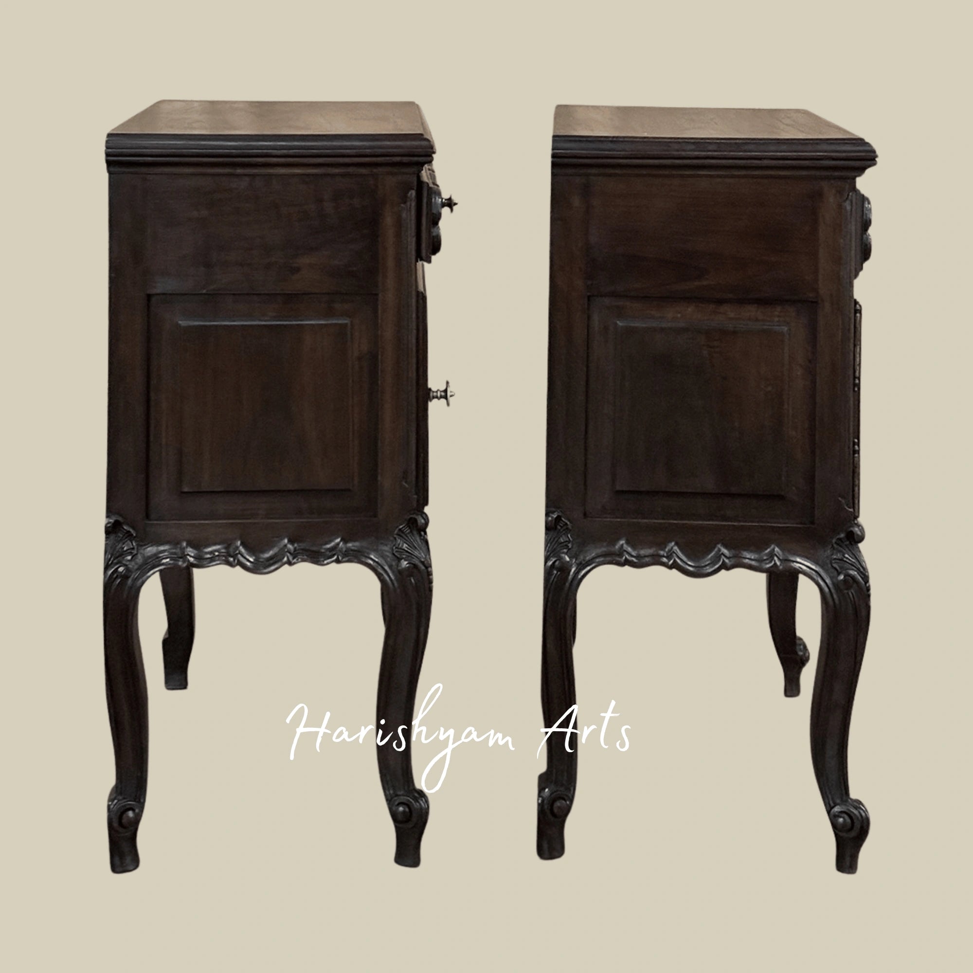 Antique Wooden Nightstand with Carved Legs and Vintage Bedside Table Storage