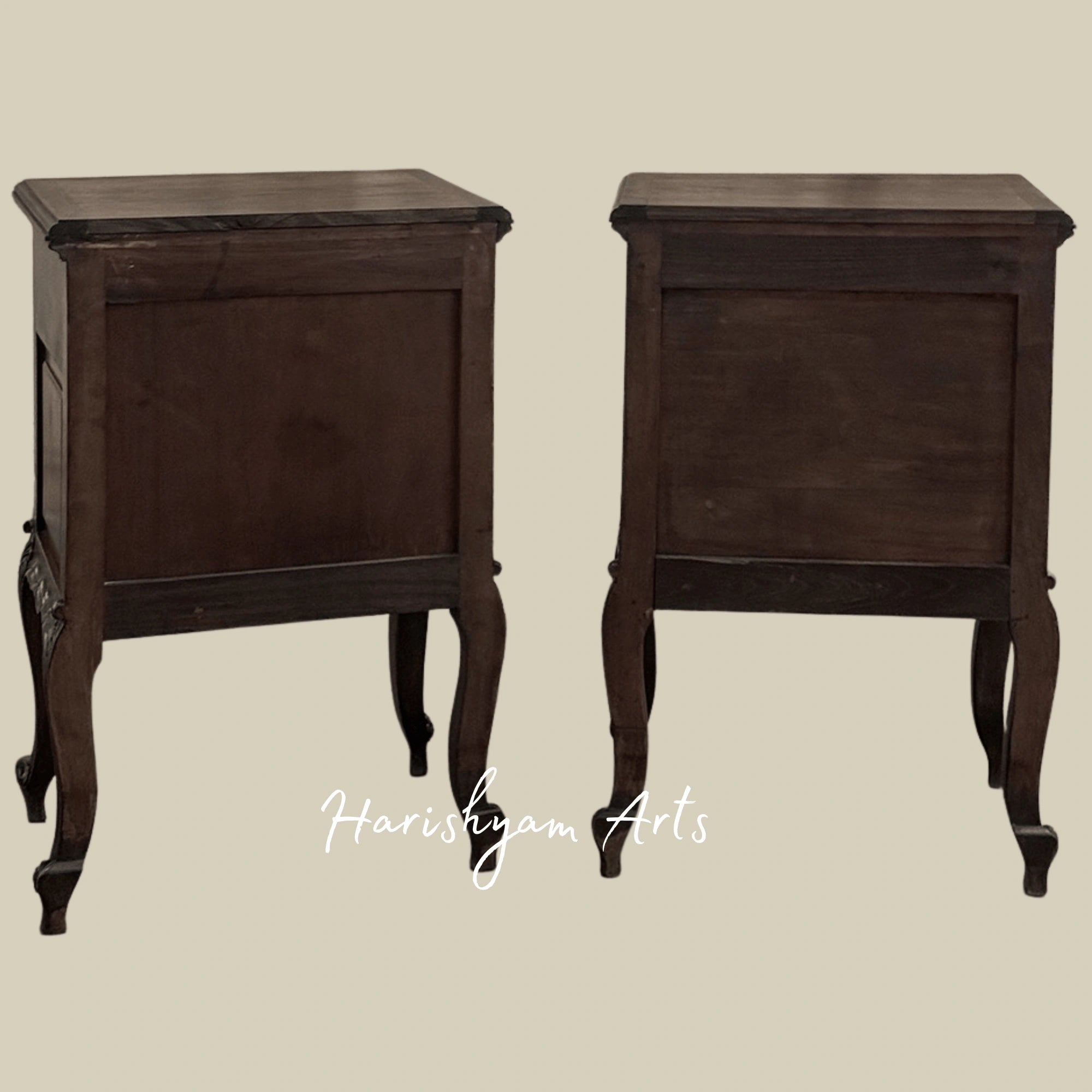 Antique Wooden Nightstand with Carved Legs and Vintage Bedside Table Storage
