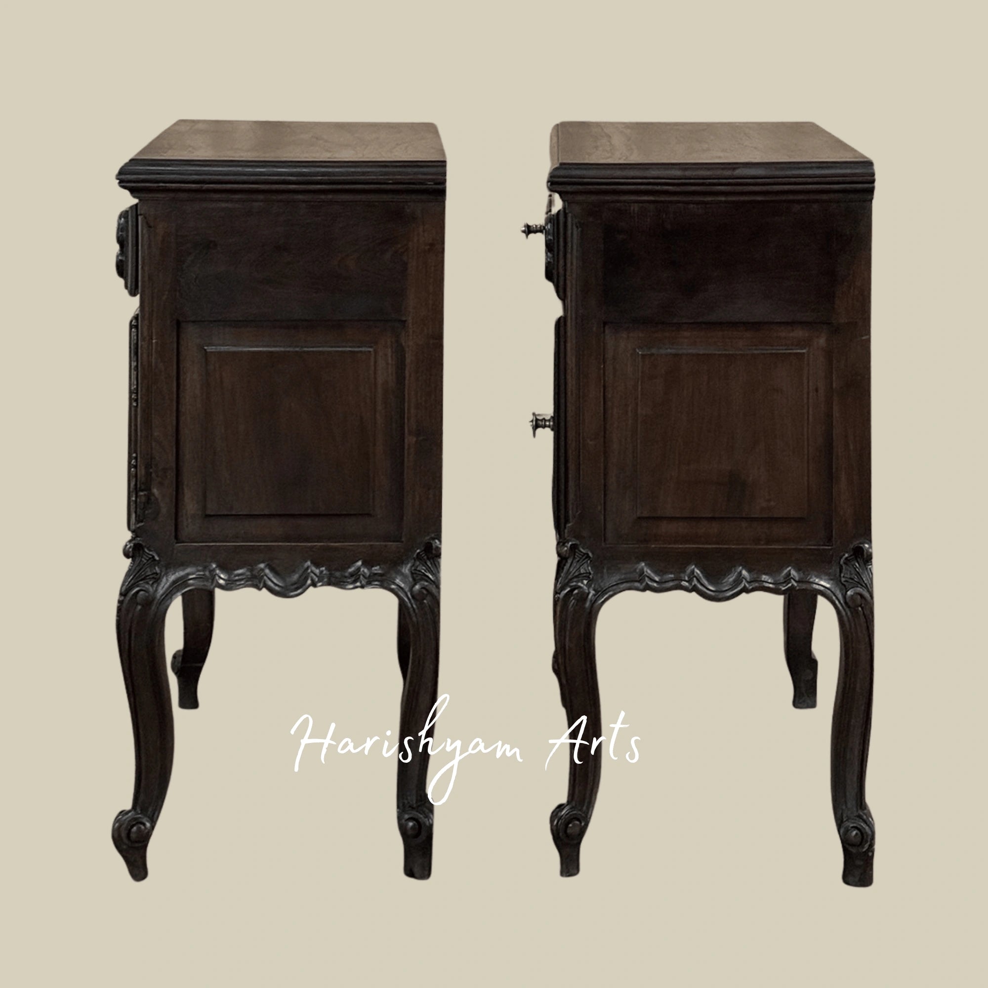 Antique Wooden Nightstand with Carved Legs and Vintage Bedside Table Storage