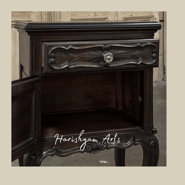 Antique Wooden Nightstand with Carved Legs and Vintage Bedside Table Storage