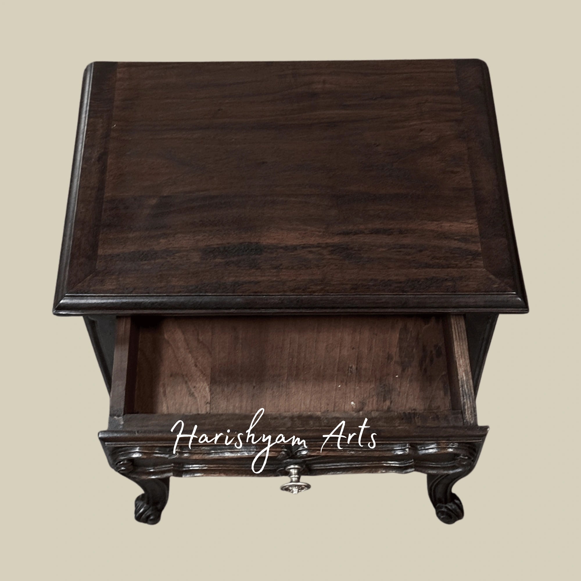 Antique Wooden Nightstand with Carved Legs and Vintage Bedside Table Storage