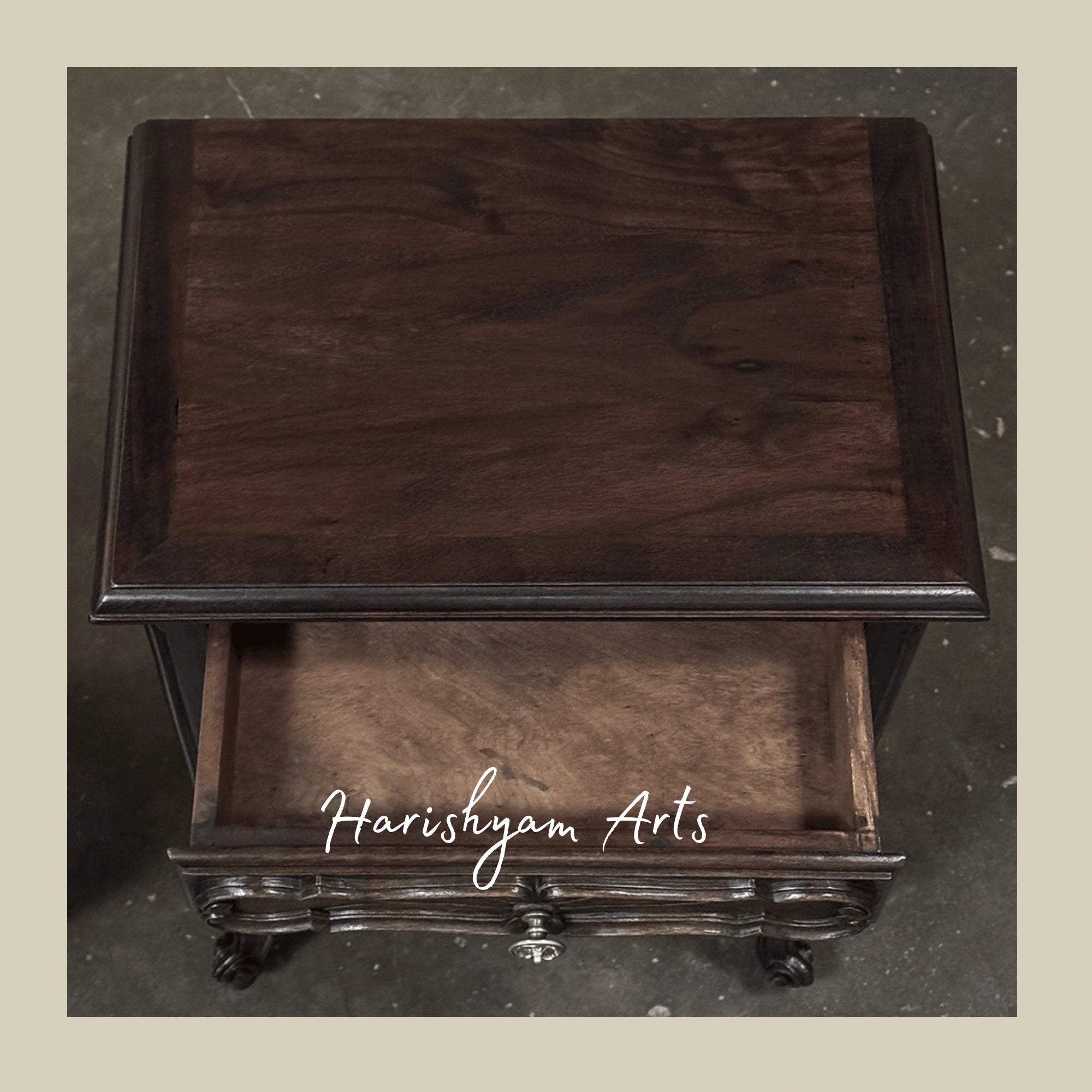 Antique Wooden Nightstand with Carved Legs and Vintage Bedside Table Storage