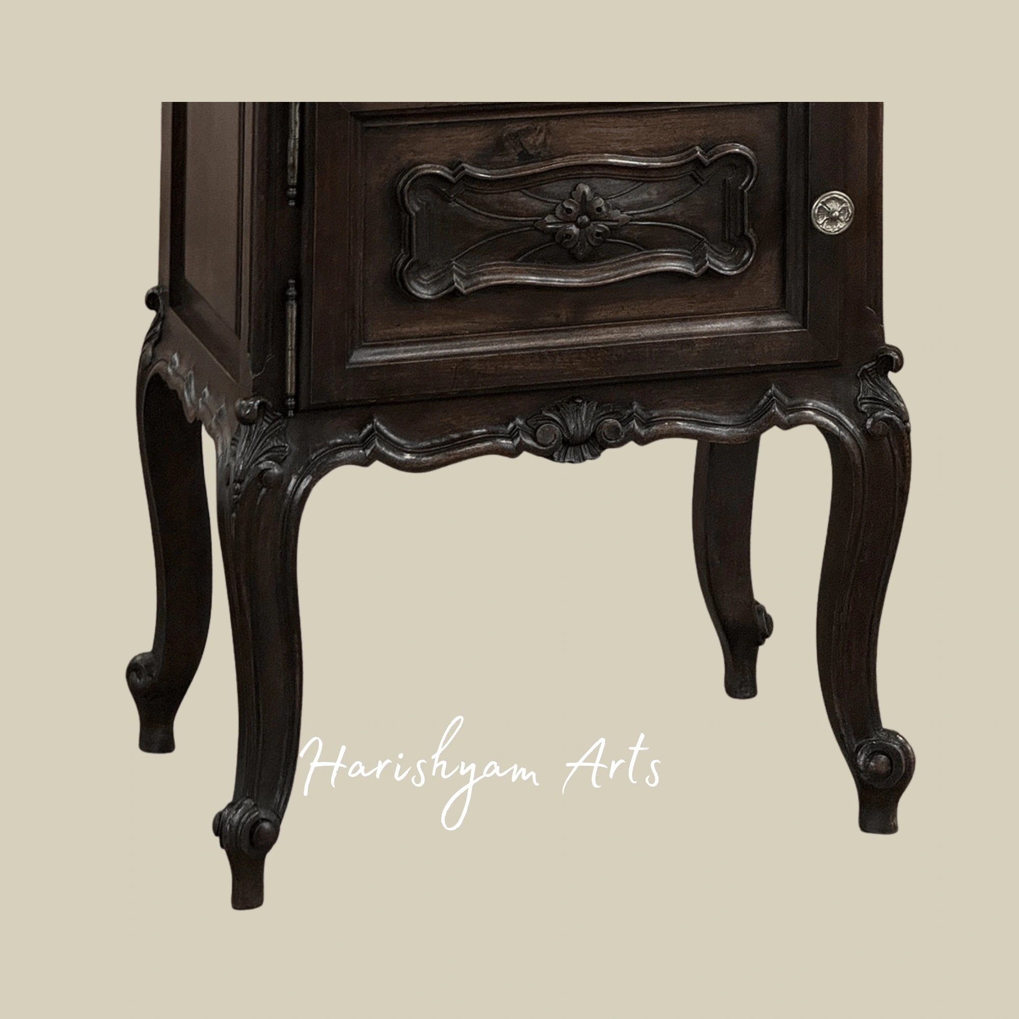 Antique Wooden Nightstand with Carved Legs and Vintage Bedside Table Storage