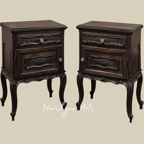 Antique Wooden Nightstand with Carved Legs and Vintage Bedside Table Storage