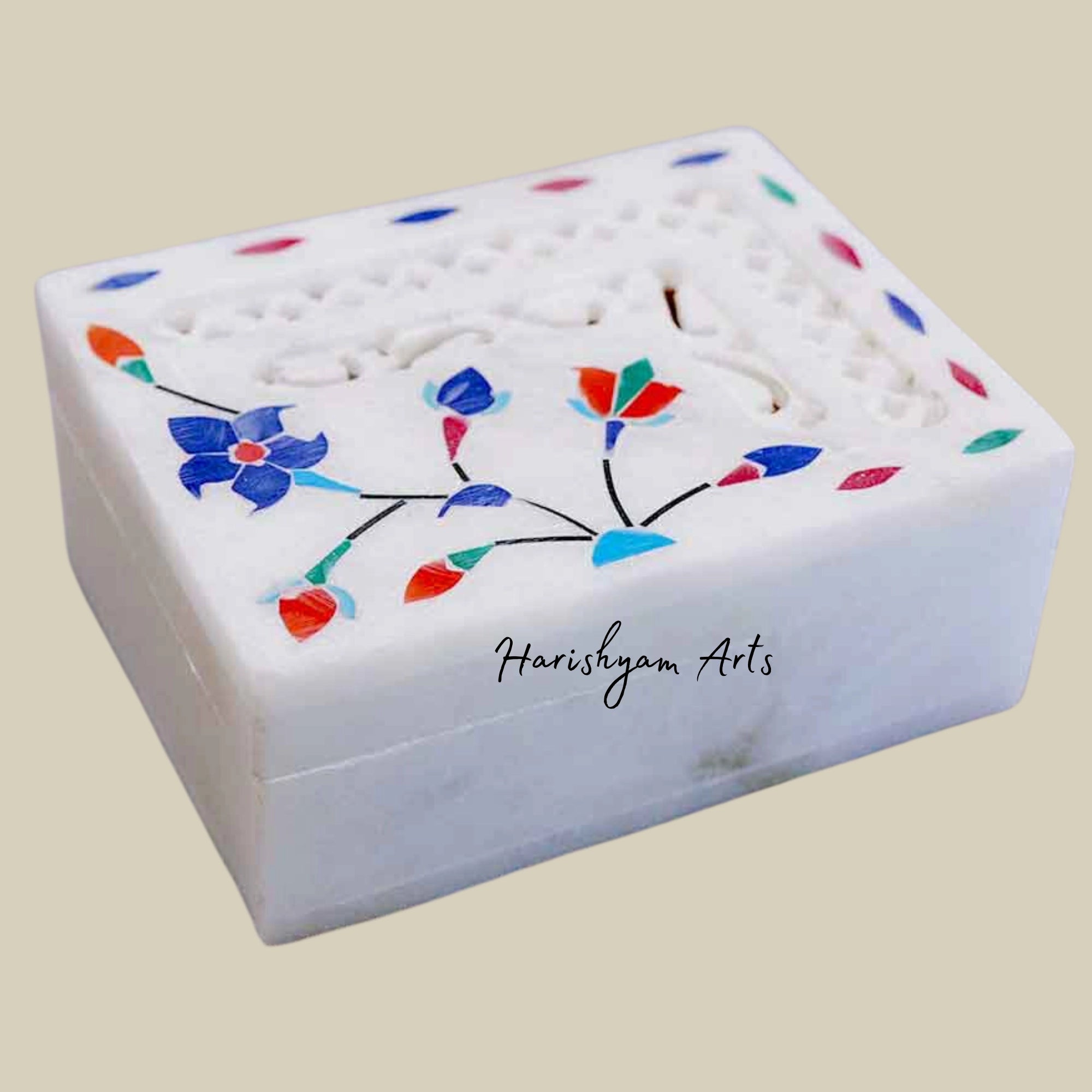 Antique Marble Jewelry Box with Handcrafted Inlay Work