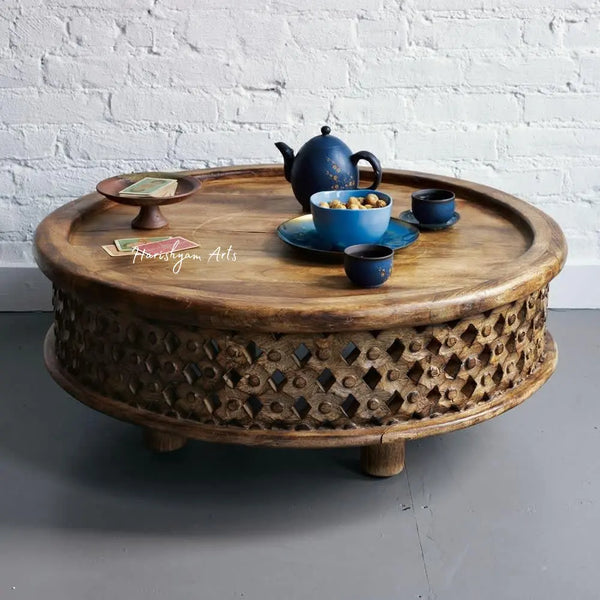 Artisan Carved Wood Coffee Table